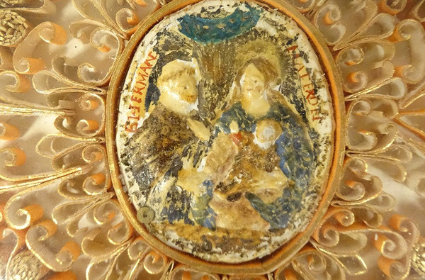 Reliquary Paperolle Medallion Saint Herman Mater Dei Golden Frame XVIII