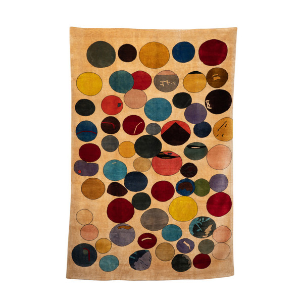 Carpet, or tapestry, in wool representing colored circles.