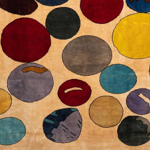 Carpet, or tapestry, in wool representing colored circles.