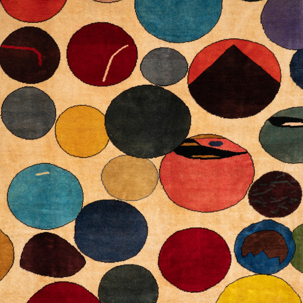Carpet, or tapestry, in wool representing colored circles.