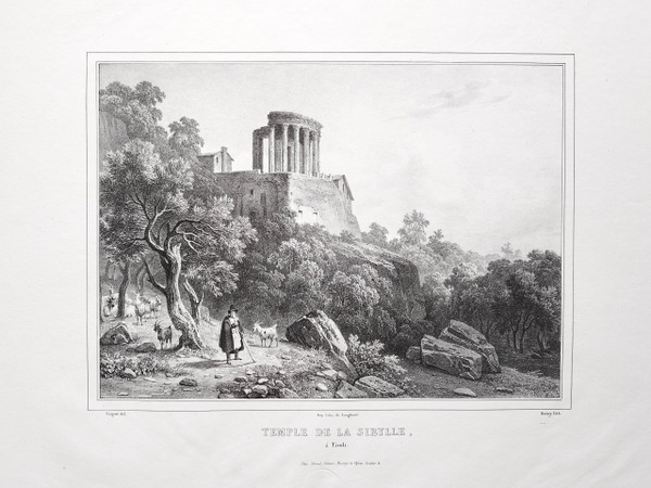 Tempio Della Sibilla A Tivoli Antica Litografia Di Deroy Secondo Coignet
