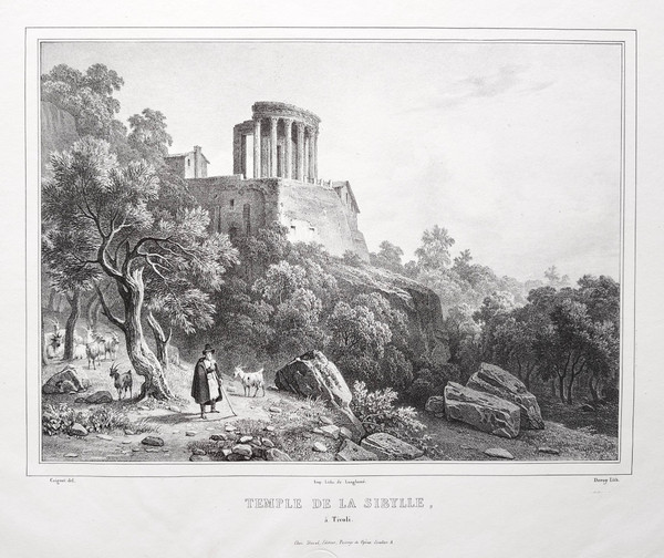 Tempio Della Sibilla A Tivoli Antica Litografia Di Deroy Secondo Coignet