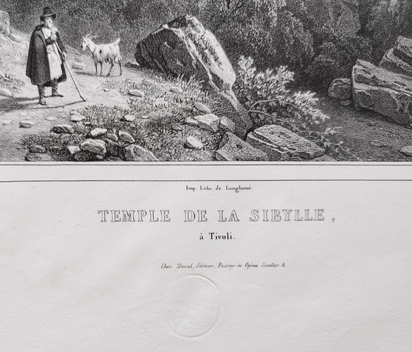 Tempio Della Sibilla A Tivoli Antica Litografia Di Deroy Secondo Coignet