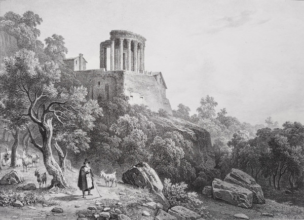 Tempio Della Sibilla A Tivoli Antica Litografia Di Deroy Secondo Coignet