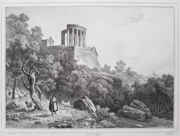Tempio Della Sibilla A Tivoli Antica Litografia Di Deroy Secondo Coignet