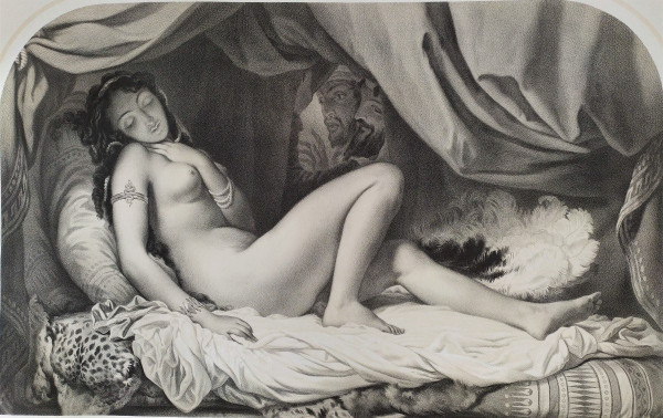 Stampa orientalista nuda della donna orientale del XIX Harem