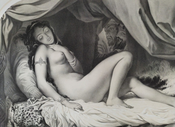 Stampa orientalista nuda della donna orientale del XIX Harem