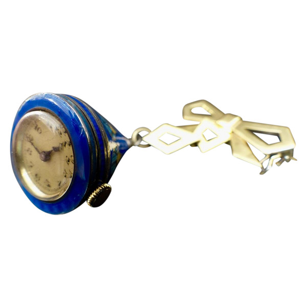 Chatelaine Watch In Gold Vermeil Enamel Art Deco Period