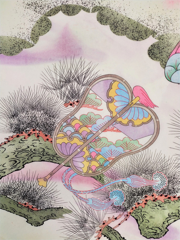 Progetto giapponese di kimono giapponesi acquerelli e inchiostri