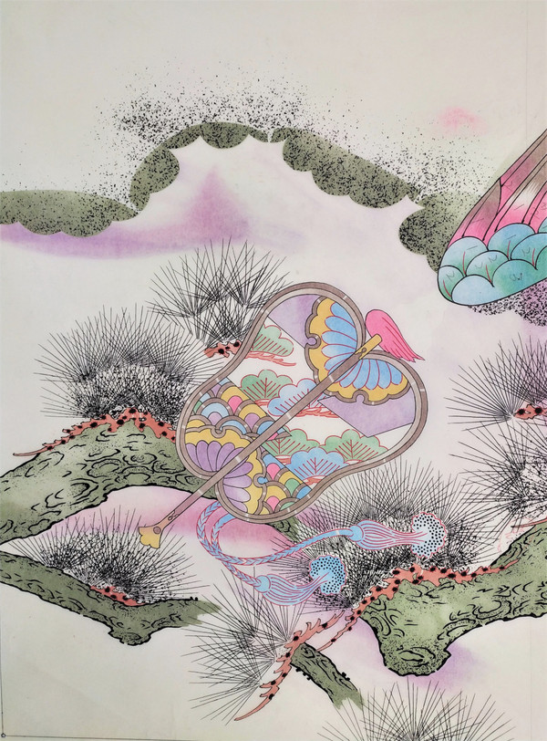 Progetto giapponese di kimono giapponesi acquerelli e inchiostri