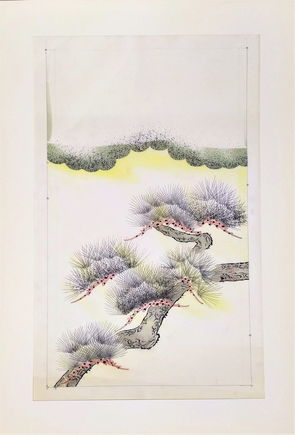 Progetto tessile acquerello per kimono giapponesi