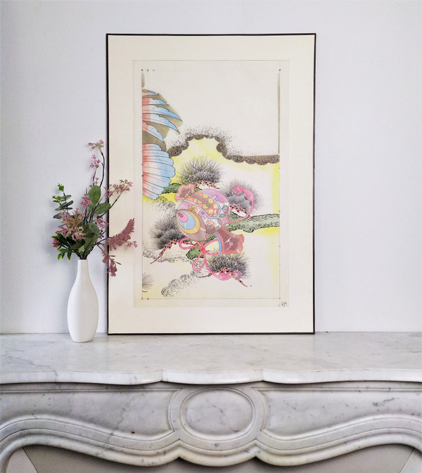 Progetto Kimono giapponese Acquerello e inchiostri