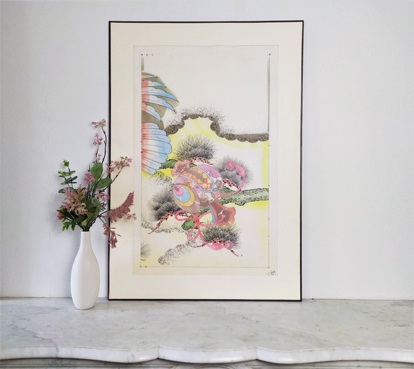 Progetto Kimono giapponese Acquerello e inchiostri