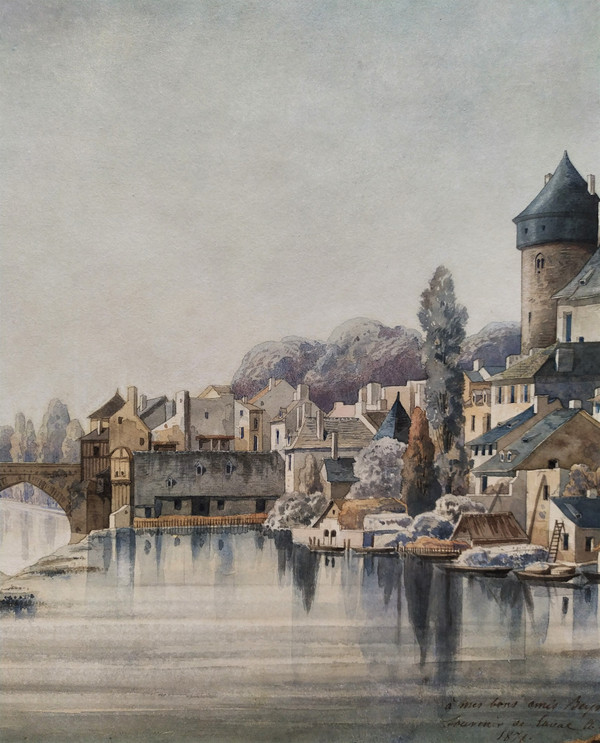 Laval, il castello e la Mayenne Acquerello