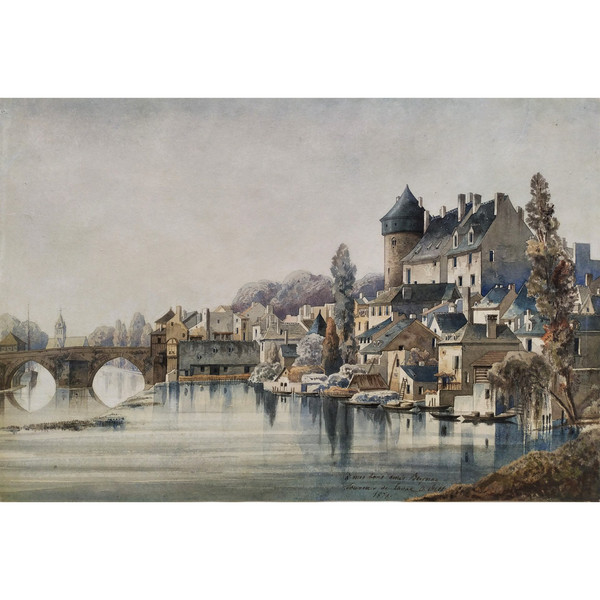 Laval, il castello e la Mayenne Acquerello