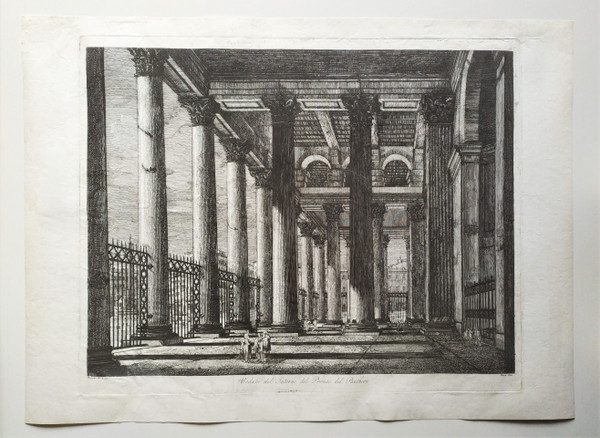Vue du Panthéon à Rome Gravure Architecture Italie 19ème 