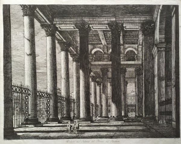 Vue du Panthéon à Rome Gravure Architecture Italie 19ème 