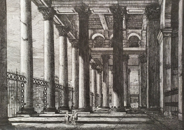 Vue du Panthéon à Rome Gravure Architecture Italie 19ème 