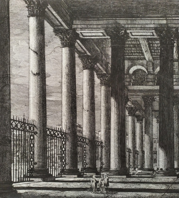Vue du Panthéon à Rome Gravure Architecture Italie 19ème 