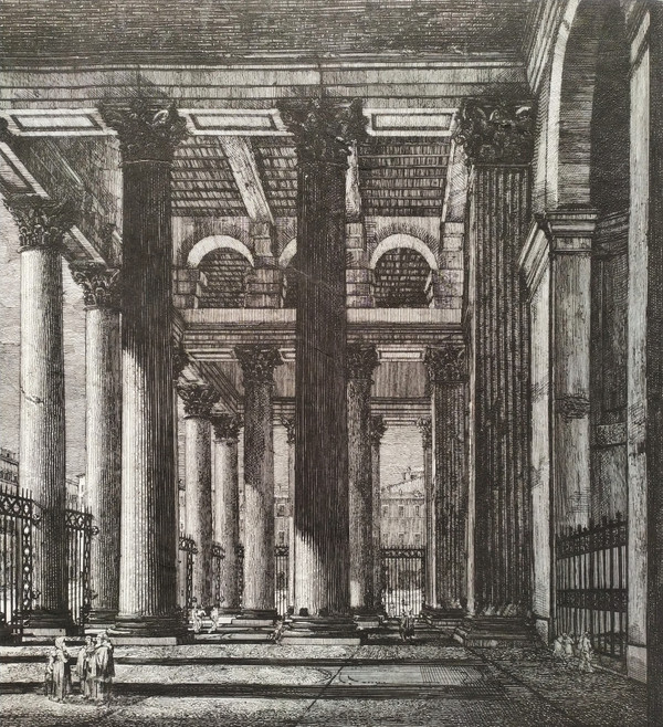 Vue du Panthéon à Rome Gravure Architecture Italie 19ème 