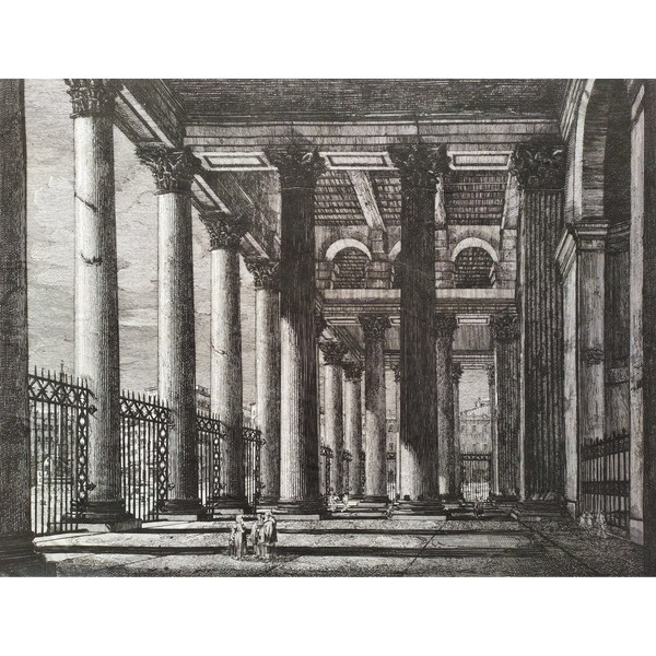 Vue du Panthéon à Rome Gravure Architecture Italie 19ème 