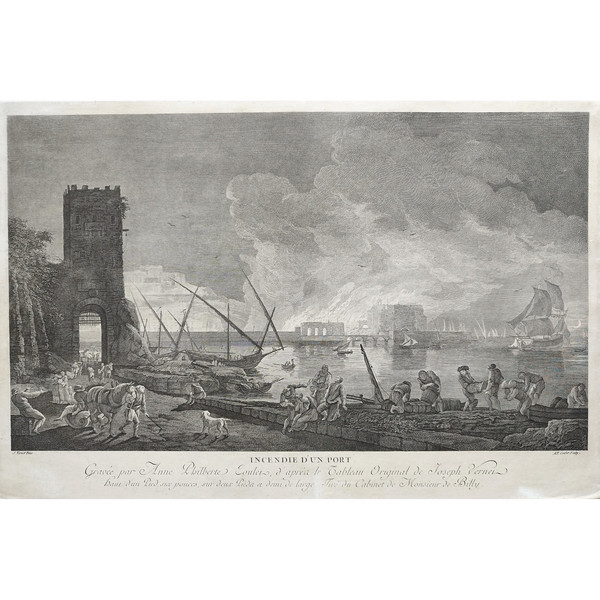Marine Engraving After Joseph Vernet Fire of a Port 18th