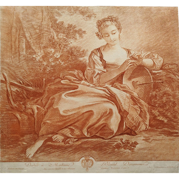 Engraving Pastoral Scene after François Boucher 18th