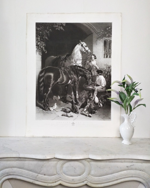 Horses Large Engraving  By Thomas Atkinson After John Frederick Herring Etching Old Print 19th C