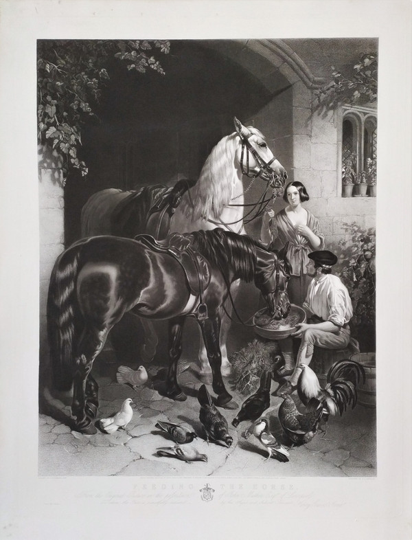 Horses Large Engraving  By Thomas Atkinson After John Frederick Herring Etching Old Print 19th C