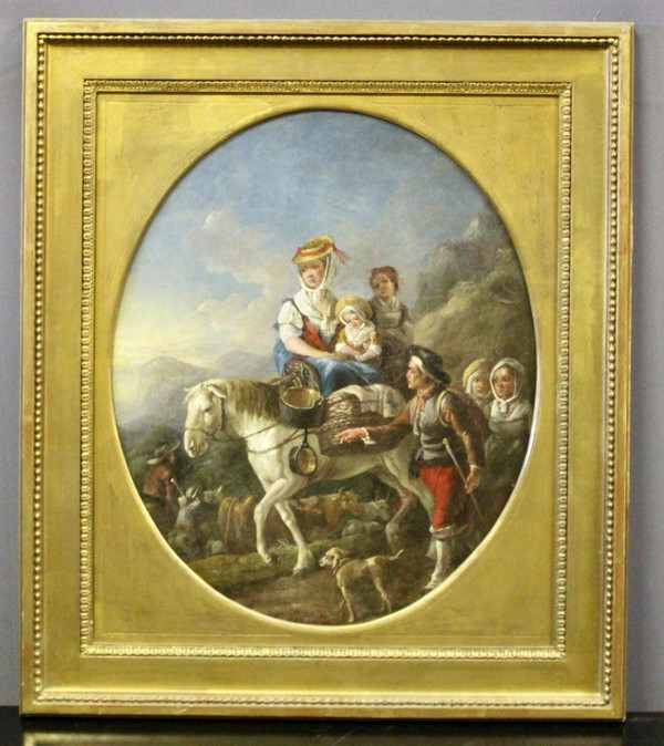 Oil On Canvas Representing A Scene From The Countryside Late 18th Century