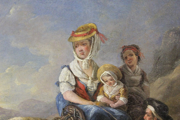 Oil On Canvas Representing A Scene From The Countryside Late 18th Century
