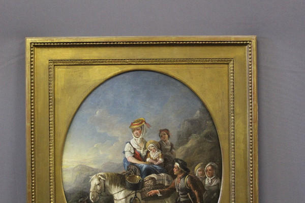 Oil On Canvas Representing A Scene From The Countryside Late 18th Century