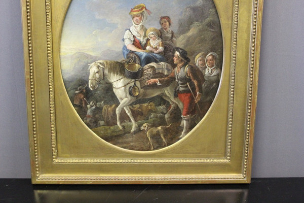 Oil On Canvas Representing A Scene From The Countryside Late 18th Century