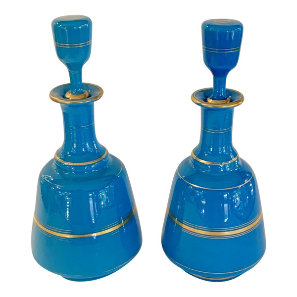 Pair Of Flag Blue Opaline Bottles