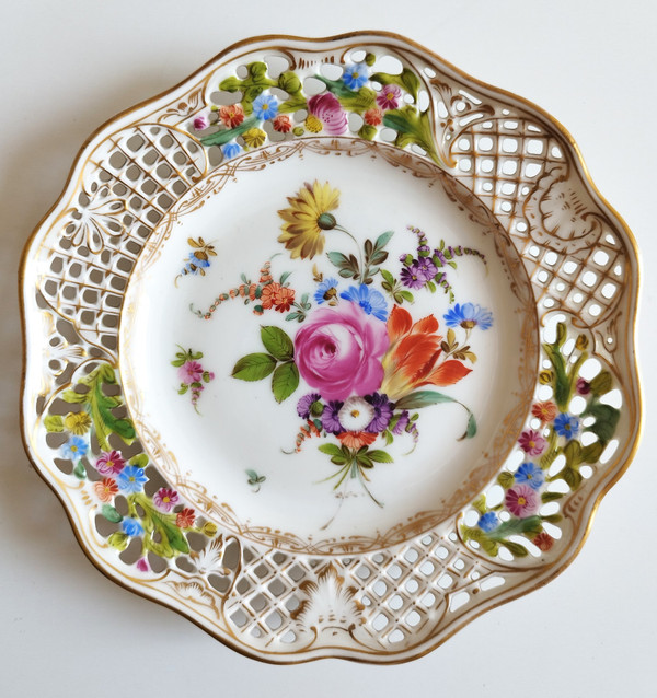 Potschappel Dresden Porcelain Openwork Plates 19th c