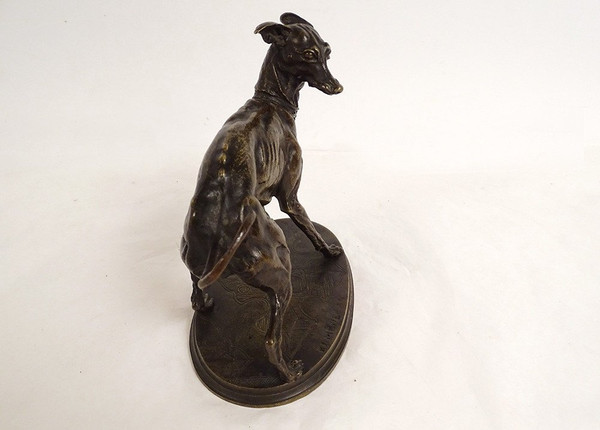 Piccola scultura in bronzo Pierre-Jules guida il levriero Plock 1854 XIX