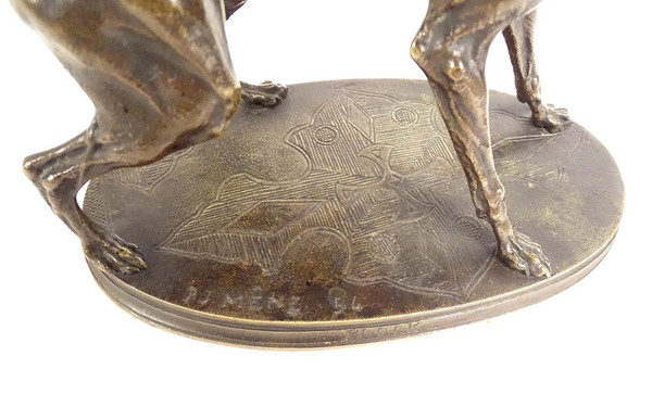 Piccola scultura in bronzo Pierre-Jules guida il levriero Plock 1854 XIX