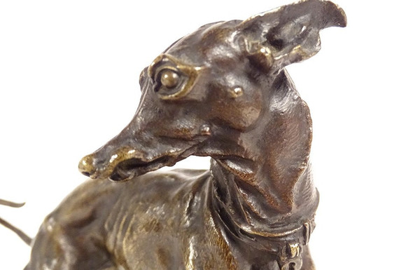 Piccola scultura in bronzo Pierre-Jules guida il levriero Plock 1854 XIX