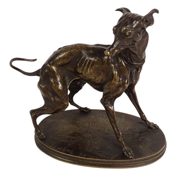Piccola scultura in bronzo Pierre-Jules guida il levriero Plock 1854 XIX