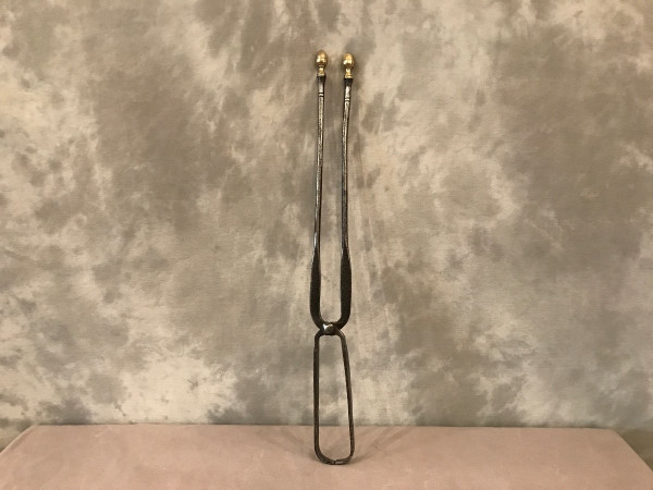 Beautiful large log tongs iron and bronze arm tongs from the late 18th century