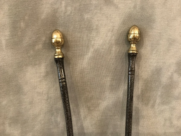 Beautiful large log tongs iron and bronze arm tongs from the late 18th century