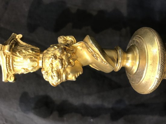 Coppia Candelieri Coppia nell'antica lampada in bronzo dorato del XIX