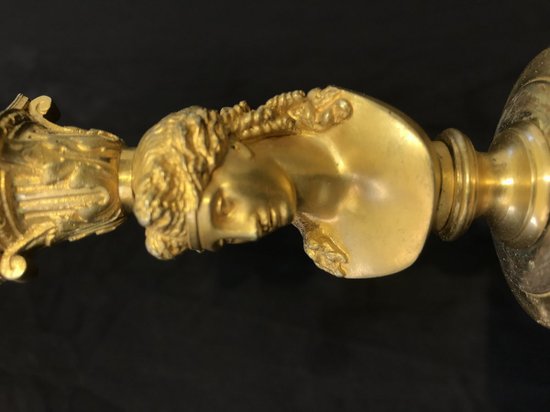 Coppia Candelieri Coppia nell'antica lampada in bronzo dorato del XIX