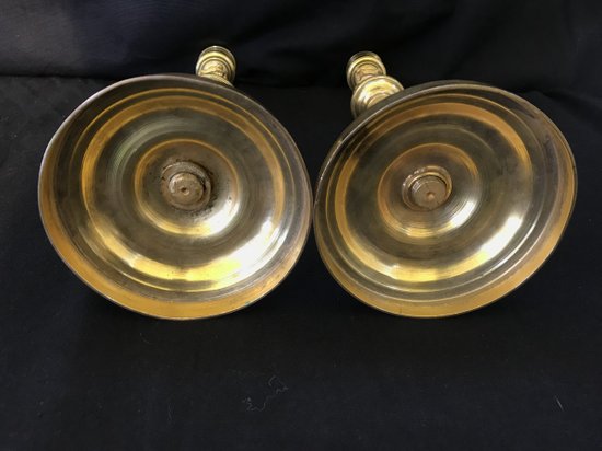 Coppia Candelieri Coppia nell'antica lampada in bronzo dorato del XIX