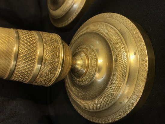 Coppia Candelieri Coppia nell'antica lampada in bronzo dorato del XIX