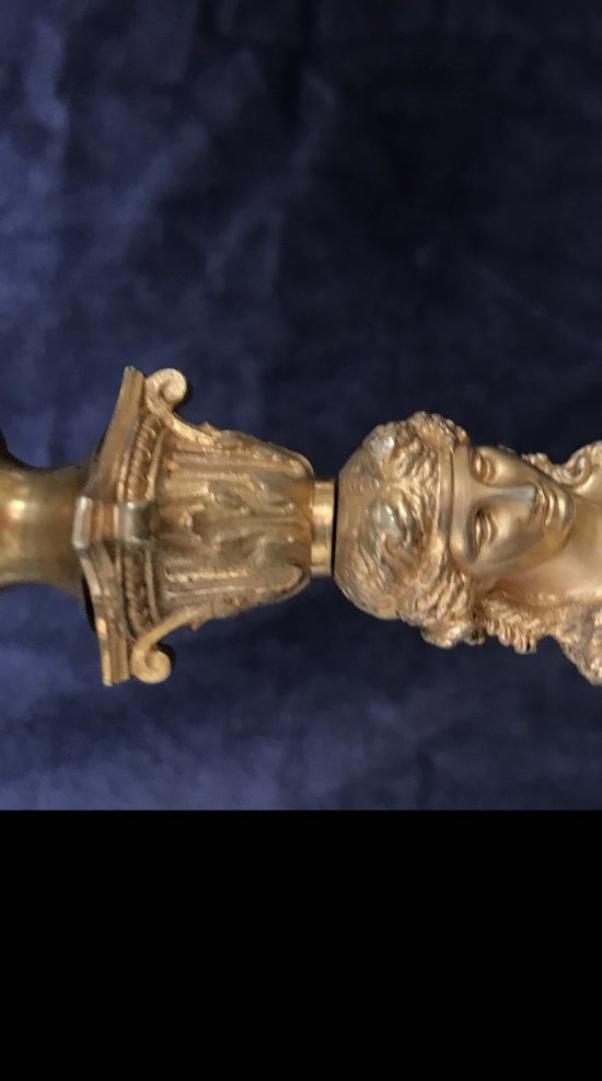Coppia Candelieri Coppia nell'antica lampada in bronzo dorato del XIX