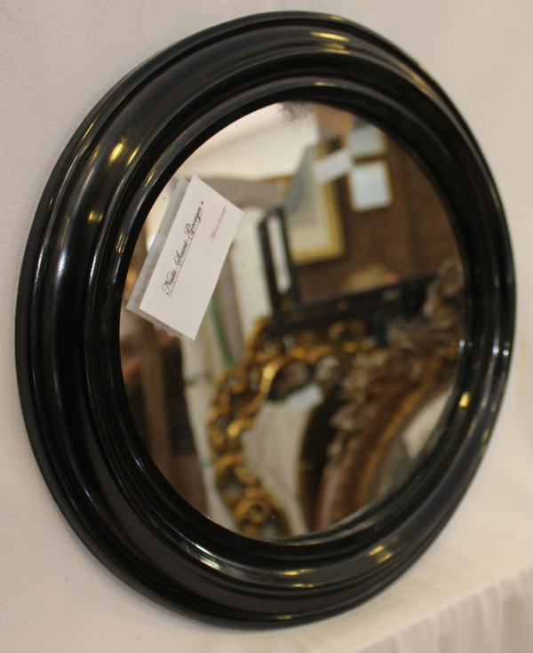 Napoleon III Mirror, Oval Blackened Lacquered Wood, Mercury Glass 34 x 39 cm