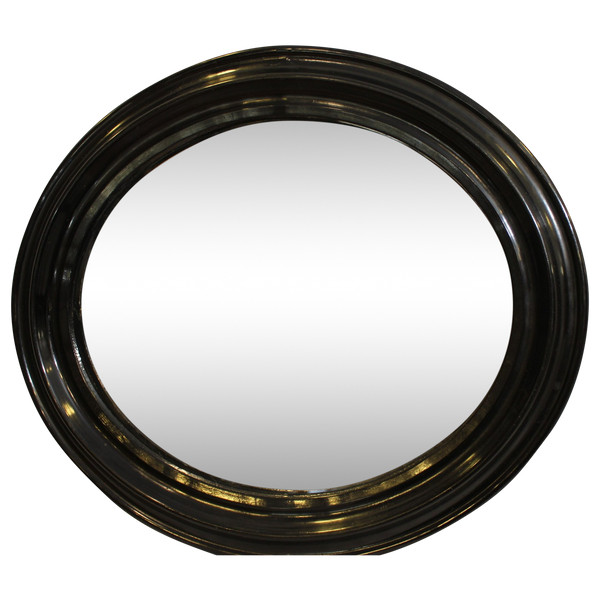 Napoleon III Mirror, Oval Blackened Lacquered Wood, Mercury Glass 34 x 39 cm