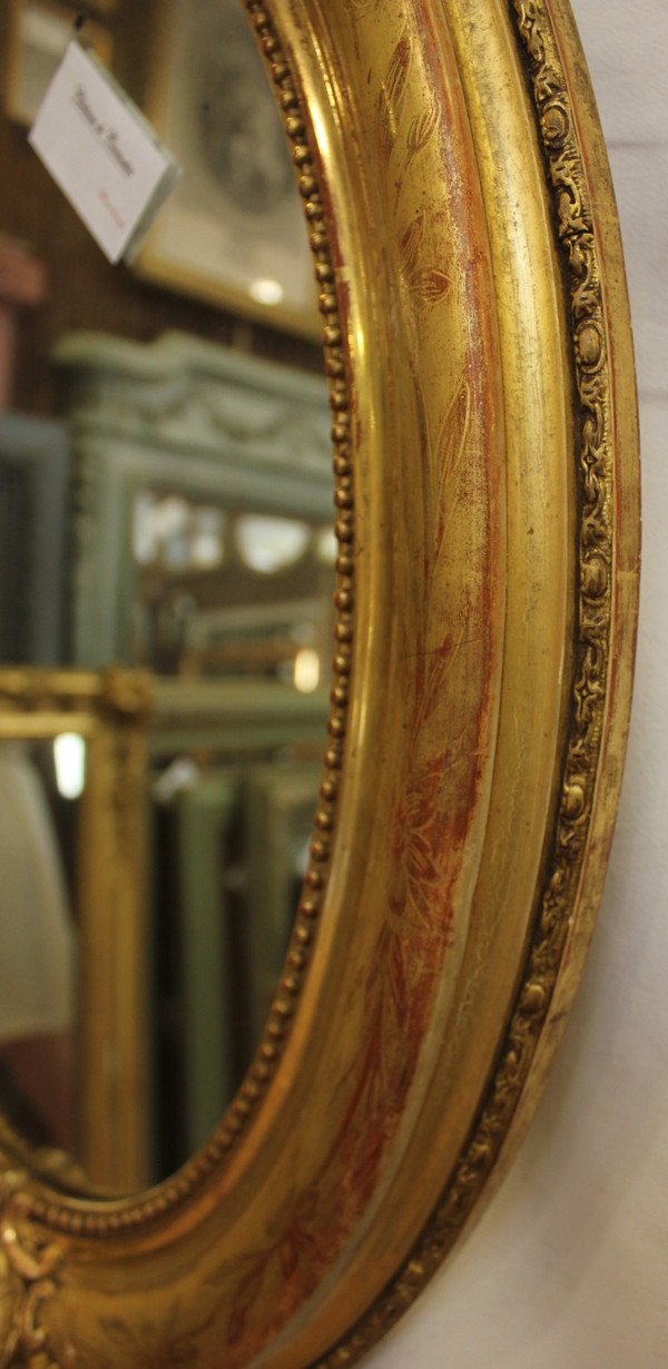Napoleon III Oval Mirror, Louis XV Style, Shell, Gold Leaf 50 X70 Cm
