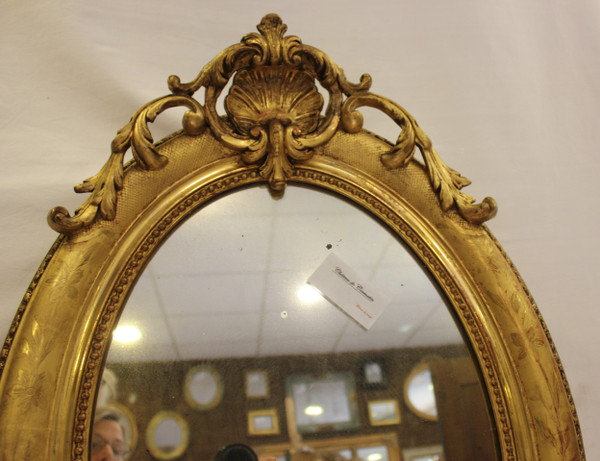 Napoleon III Oval Mirror, Louis XV Style, Shell, Gold Leaf 50 X70 Cm